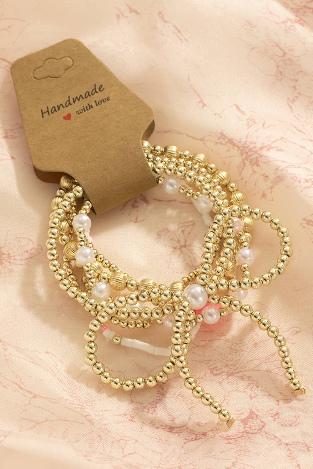 Bow Knot Pearl Decor Beaded Plated Bracelet Set: As shown / Missy / Standard