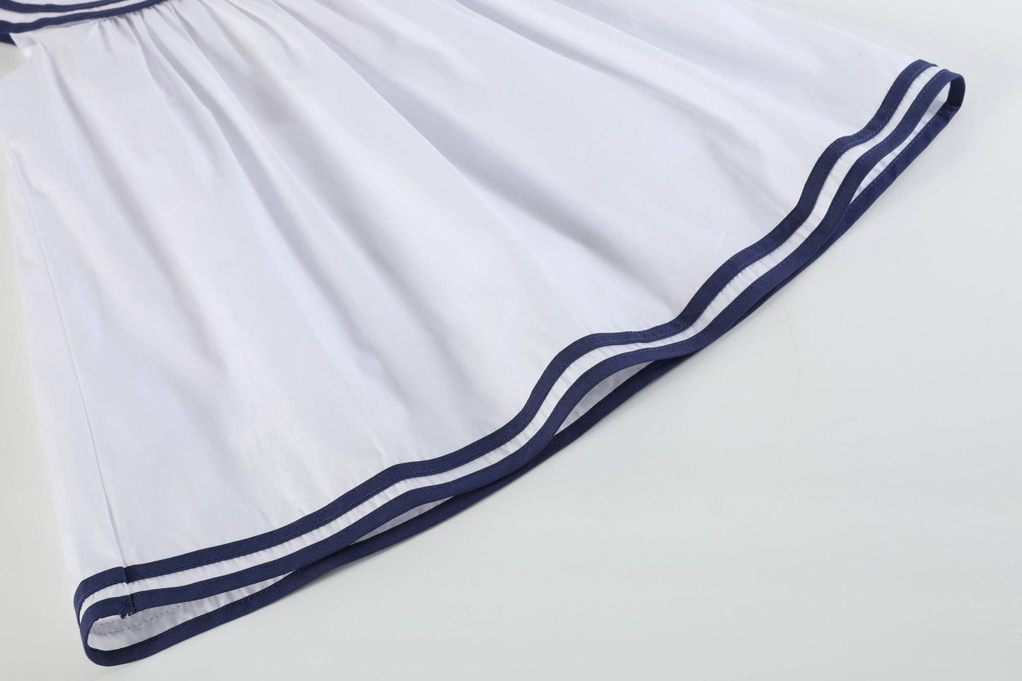 White and Navy Swing Dress with Bow: 5Y
