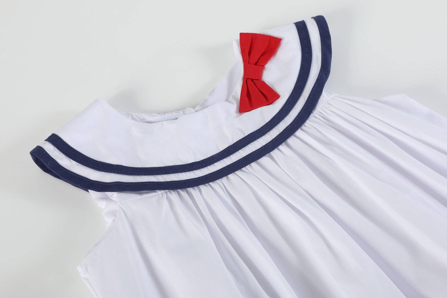 White and Navy Swing Dress with Bow: 5Y