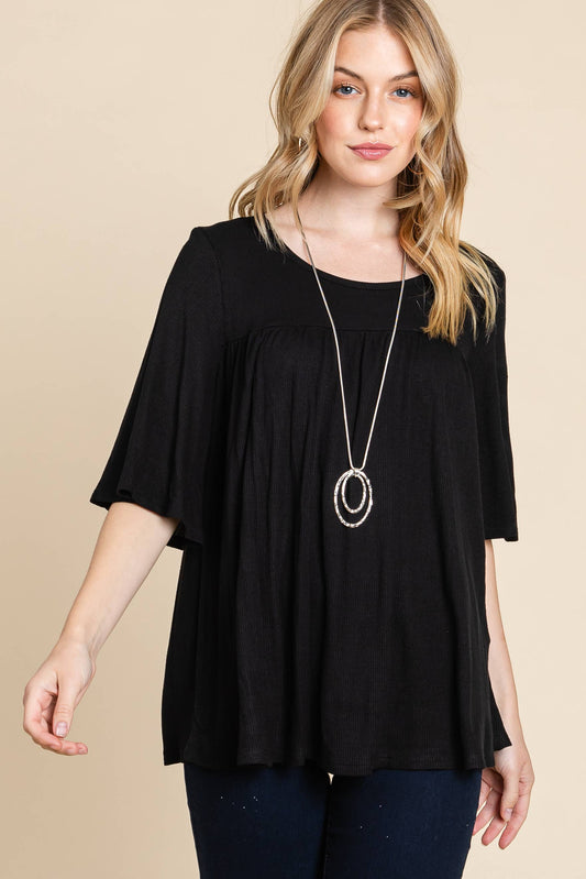 TA2107 PLEATED RIB TOP: BLACK