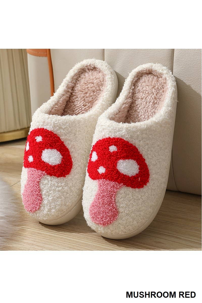 Novelty Soft Plush Cozy Slippers L/Xl: MUSHROOM RED