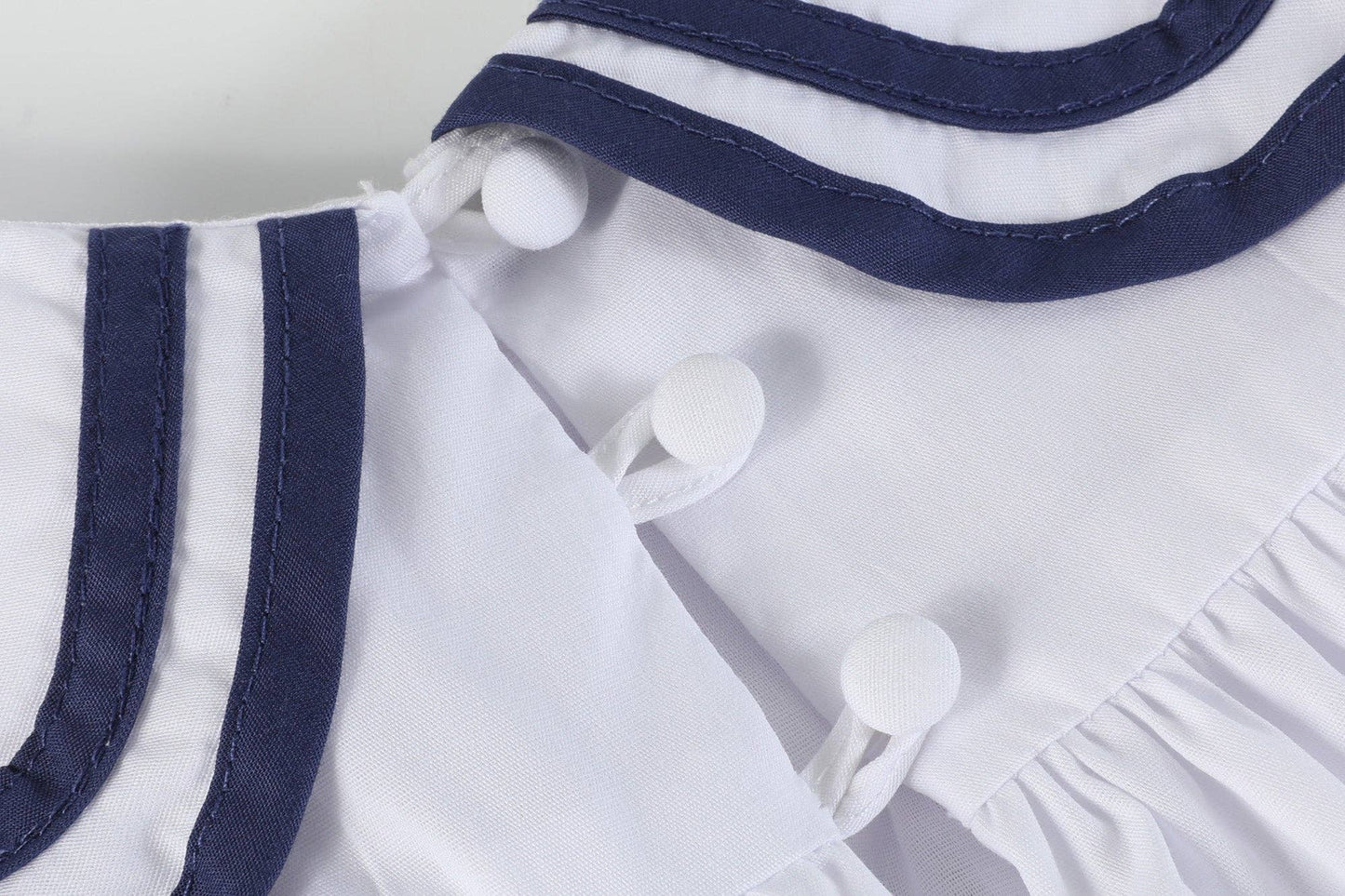 White and Navy Swing Dress with Bow: 5Y
