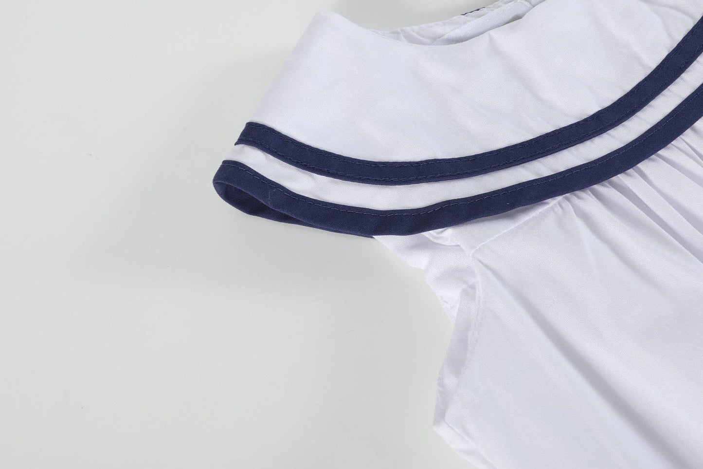 White and Navy Swing Dress with Bow: 5Y