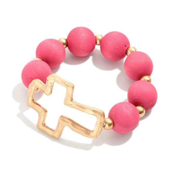 Hammered Criss Wood Bead Bracelet