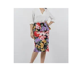Plus size floral print peplum layered pencil skirt