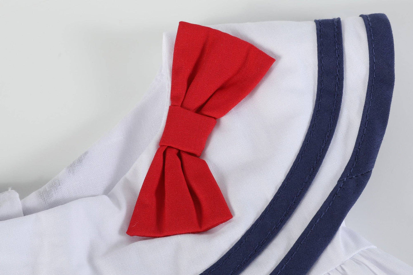 White and Navy Swing Dress with Bow: 5Y