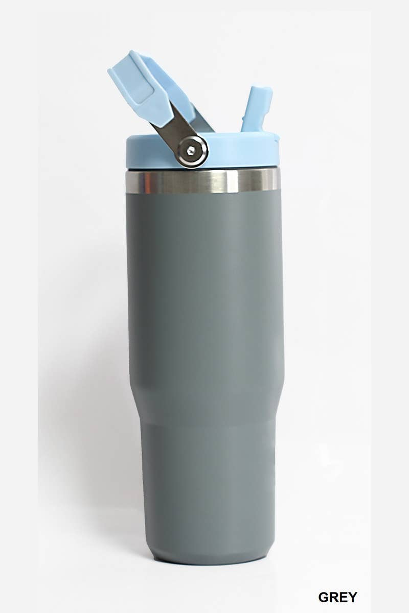 30 OZ STAINLESS STEEL FLIP STRAW TUMBLER