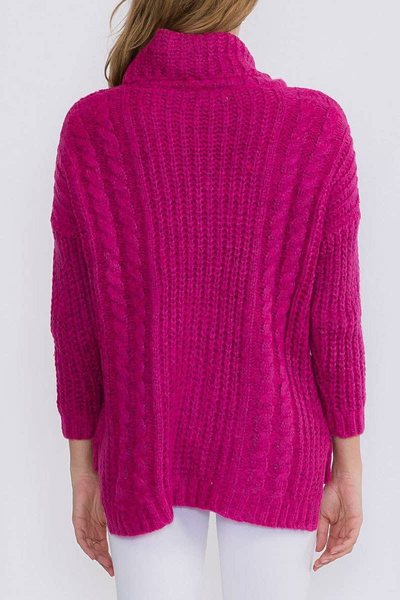 LONG SLEEVES PULLOVER TURTLE NECK SWEATER: FUCHSIA