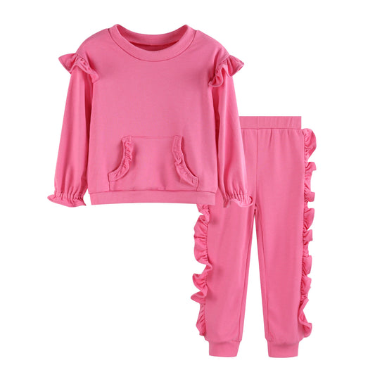 Ruffles - Pink Ruffle Sweatshirt with Jogger Pant Set: 7-8Y