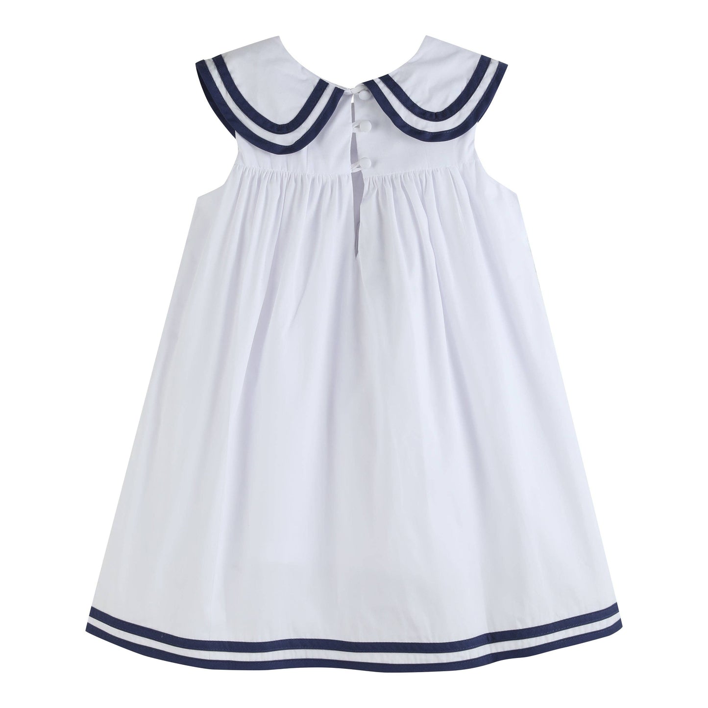 White and Navy Swing Dress with Bow: 5Y
