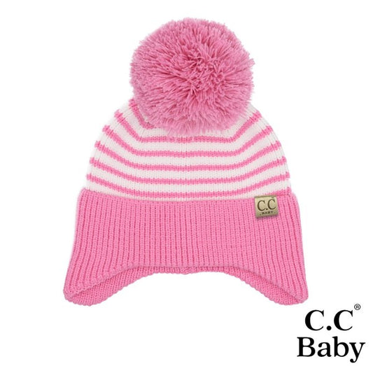 Baby Stripe Earflap Yarn Pom Beanie
7201125