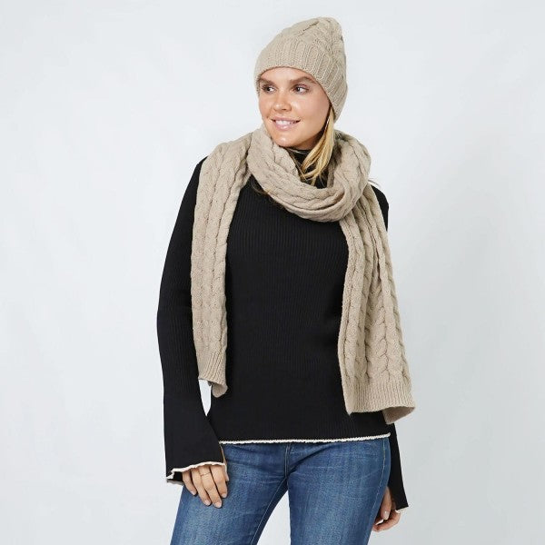 Braided Knit Scarf & Beanie set