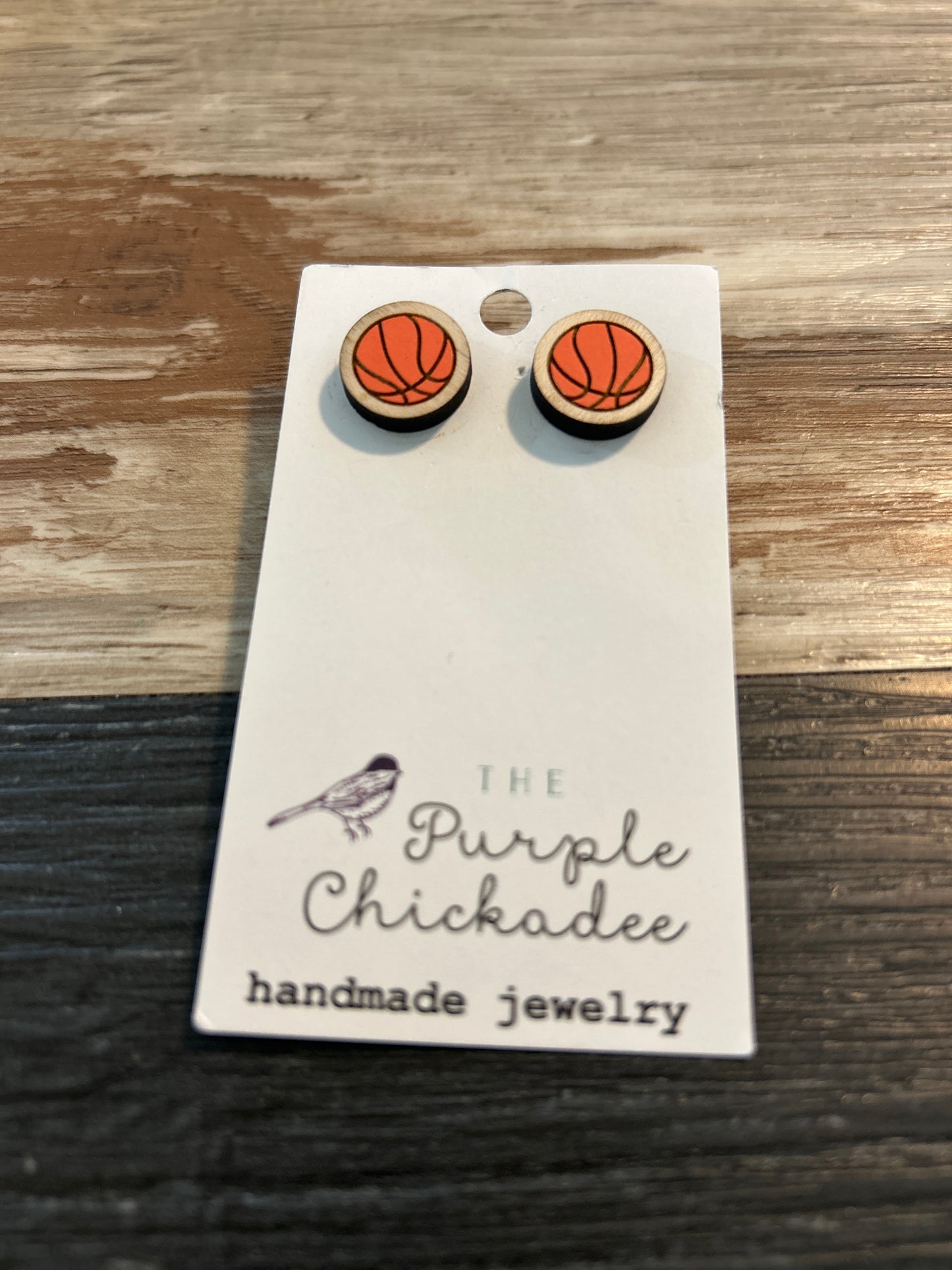 Handmade basketball earrings