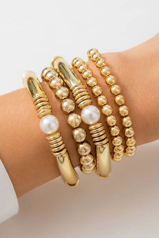 Pearl Plated Beaded Bracelet Set | 5pcs: As shown / Missy / Standard