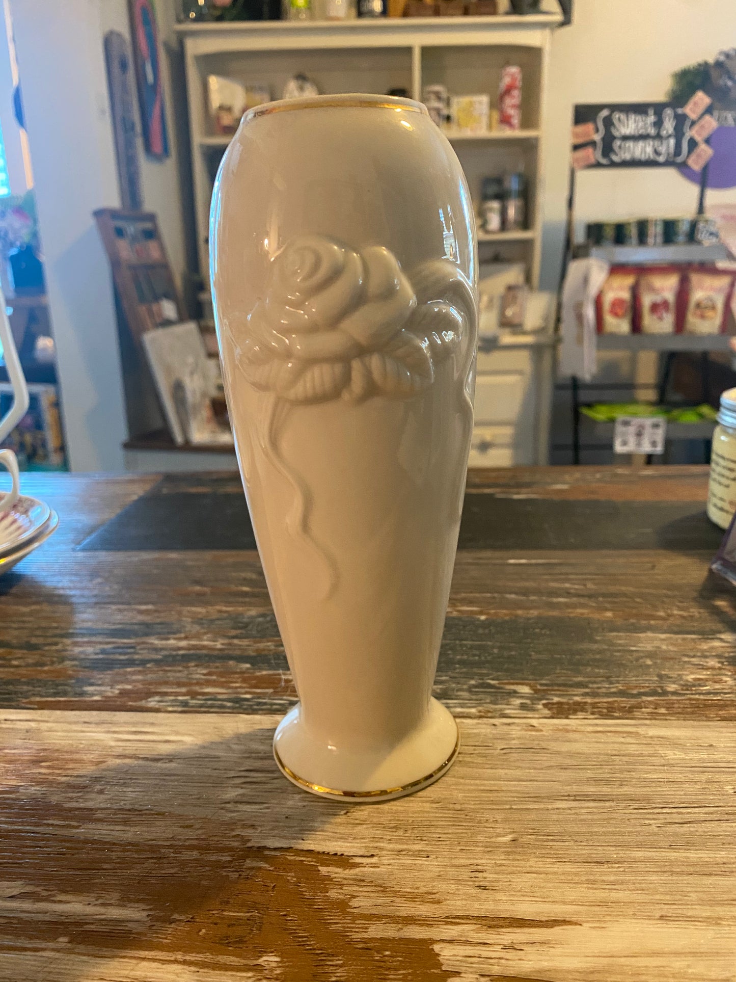 Lenox Gold Rimmed Small White Bud Vase