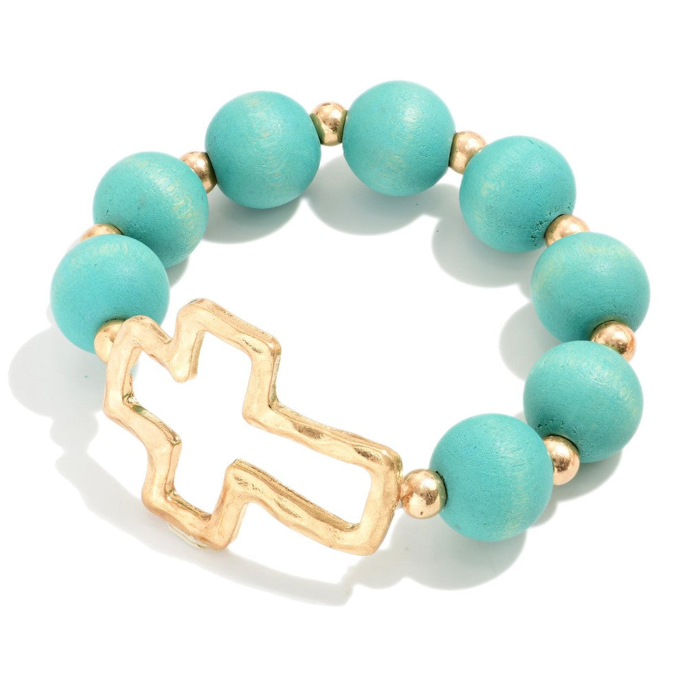Hammered Criss Wood Bead Bracelet