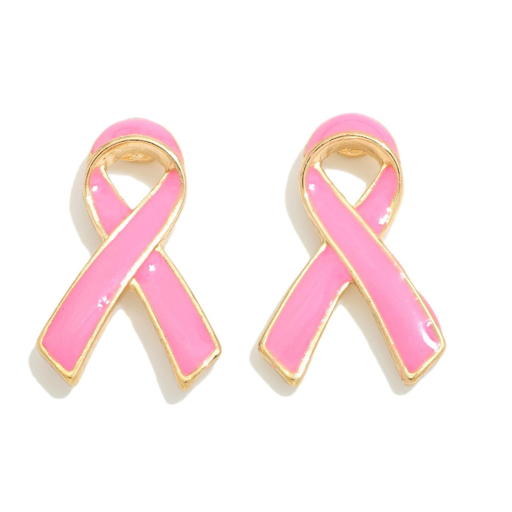 Pink ribbon stud earrings