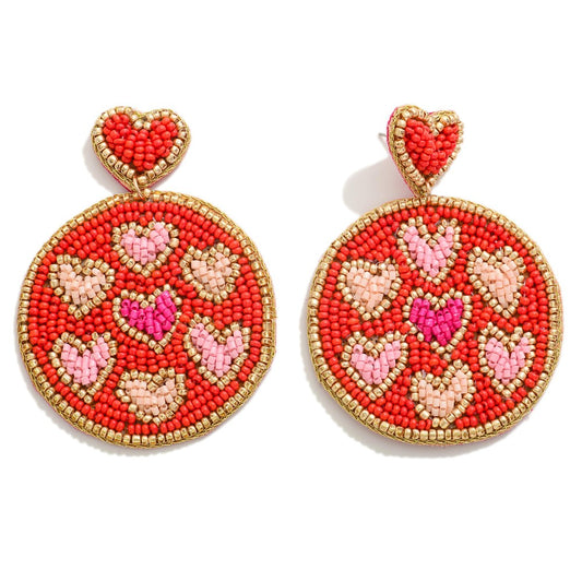 Circular Seed Beaded Heart Drop Earrings
- Approximately 2.5" L