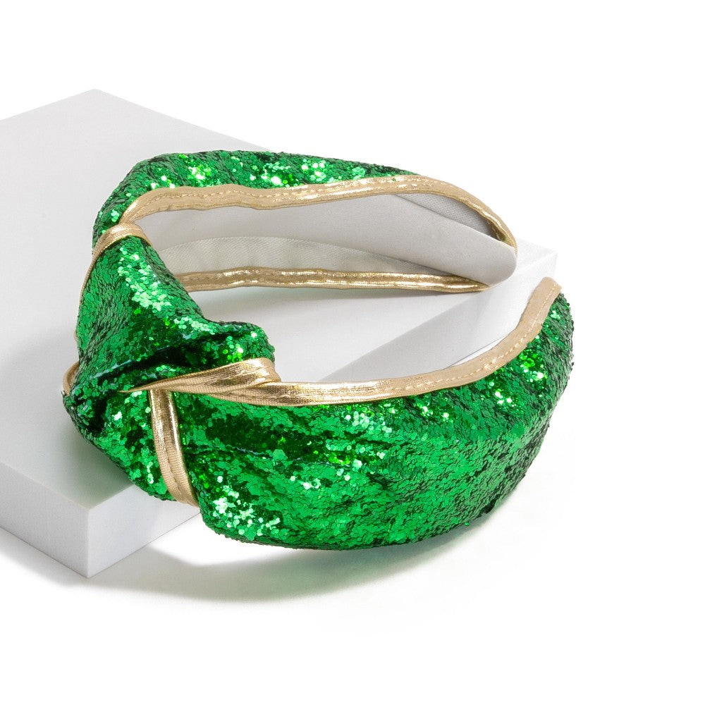 Glitter Encrusted TopKnot Headband With Leather Trim