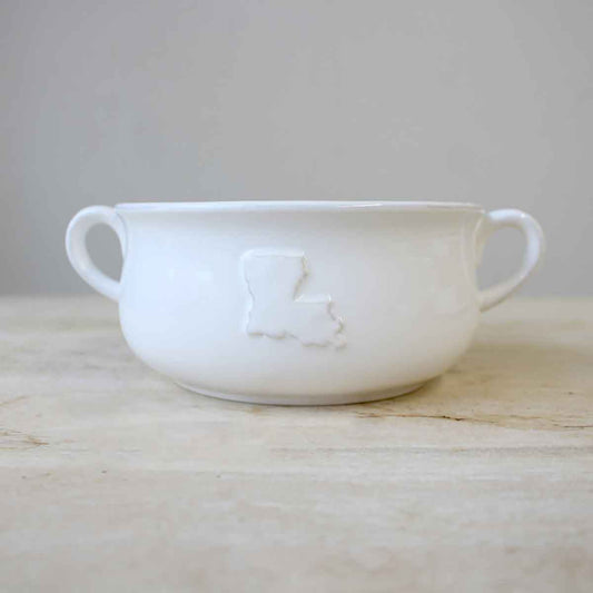 Louisiana Double Handle Bowl White 7x2.75x5.5