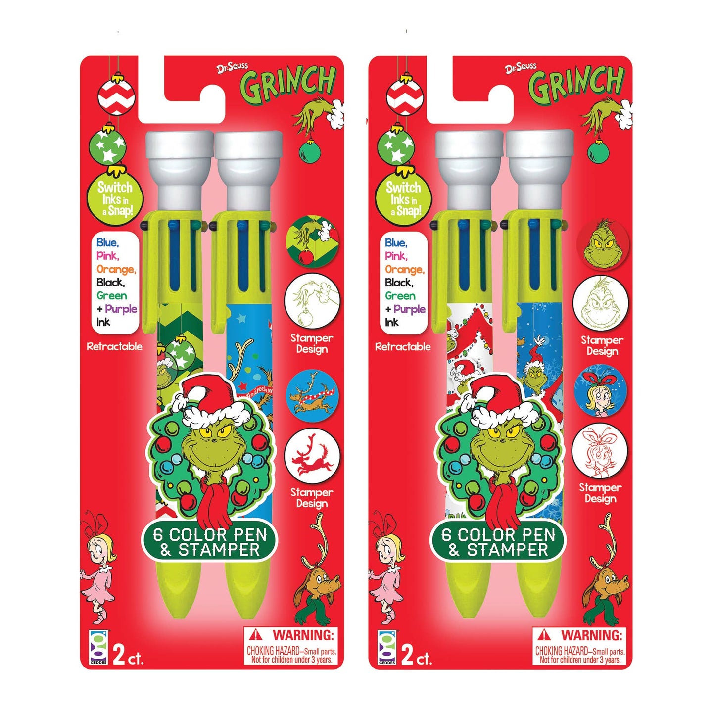 DR. SEUSS™ THE GRINCH 6-COLOR PEN W/STAMPER 2CT