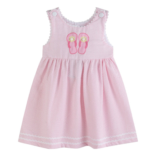 Pink Seersucker Pom Pom Flipflops