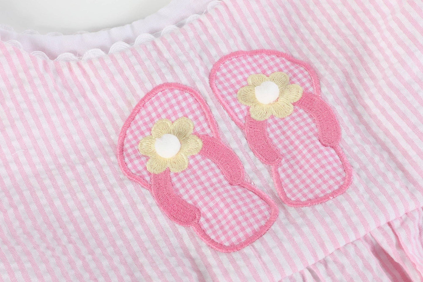 Pink Seersucker Pom Pom Flipflops