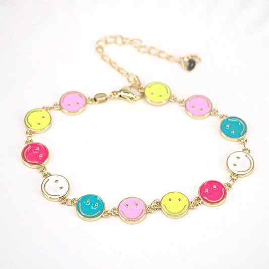 Dainty Gold Link Chain Colorful Smiley / Charm Bracelet