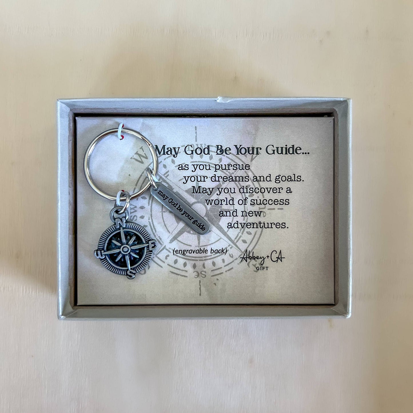 May God Be Your Guide Compass Key Ring