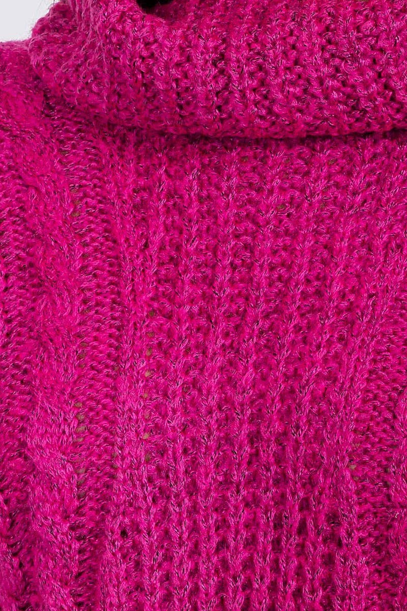LONG SLEEVES PULLOVER TURTLE NECK SWEATER: FUCHSIA