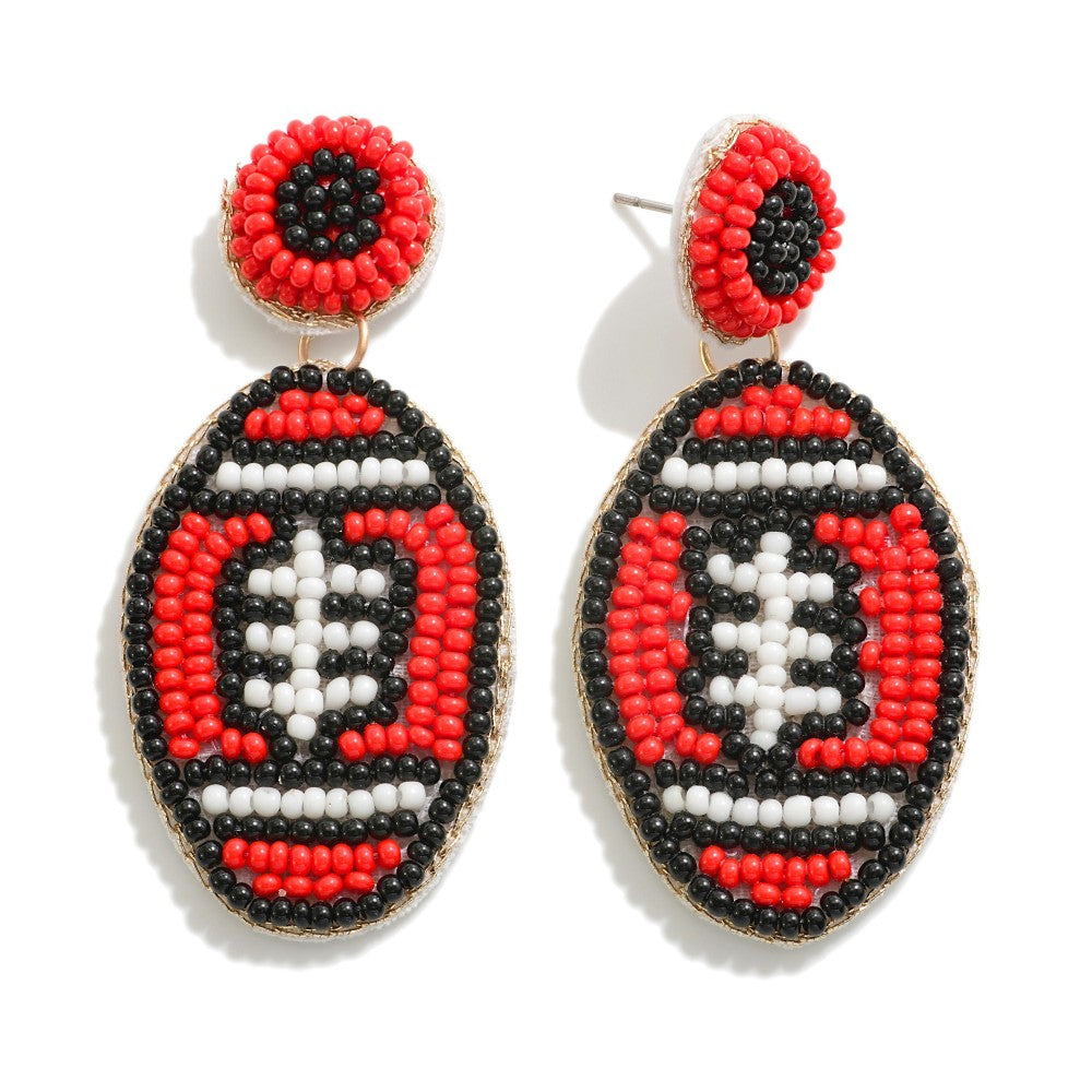 Seed Bead Football Drop Earrings
