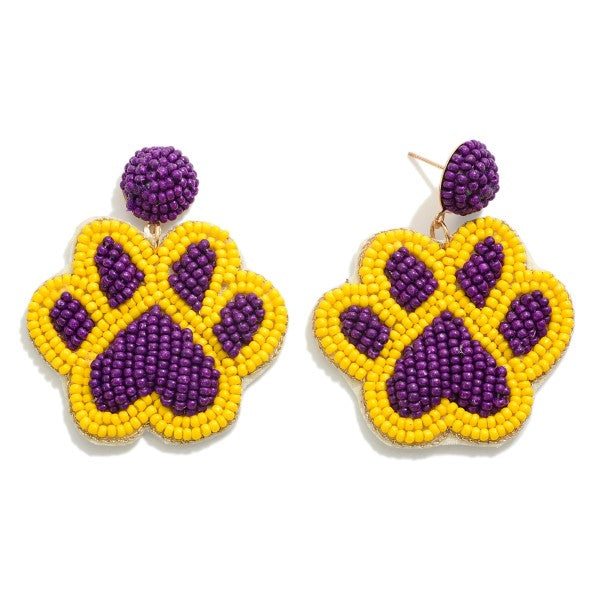 Seed Beaded Paw Print Earrings