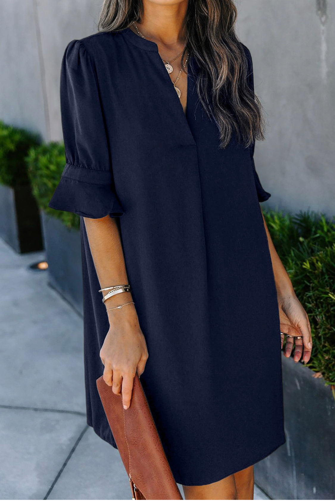 Ruffled Sleeve Shift Dress