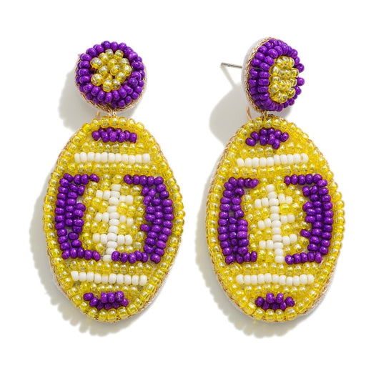 Seed Bead Football Drop Earrings