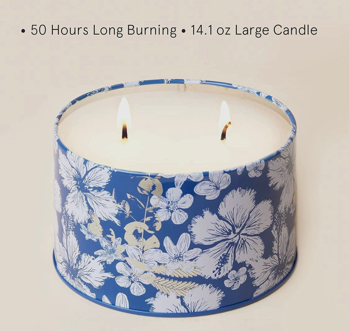 Shore Breeze and Sage 14.1oz Beauty Blue Tin Candle Gift Box (Large, double wick)