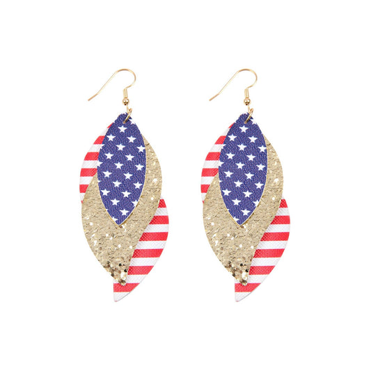 USA LEAF LAYERED DROP EARRINGS