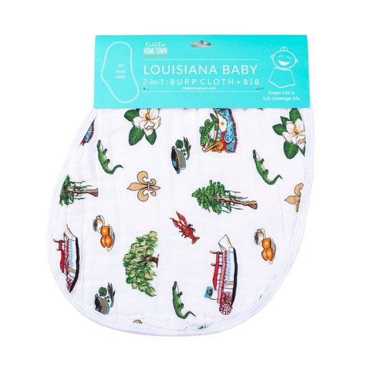 Little Hometown 2-in-1 Burp Cloth and Bib: Louisiana (Unisex)
