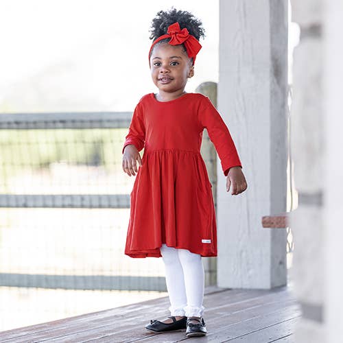 Classic Red Knit 3/4 Sleeve Twirl Dress