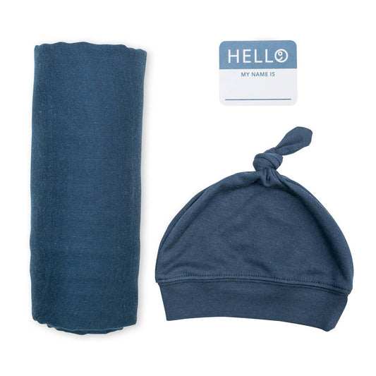 Navy Swaddling Blanket & Matching Hat