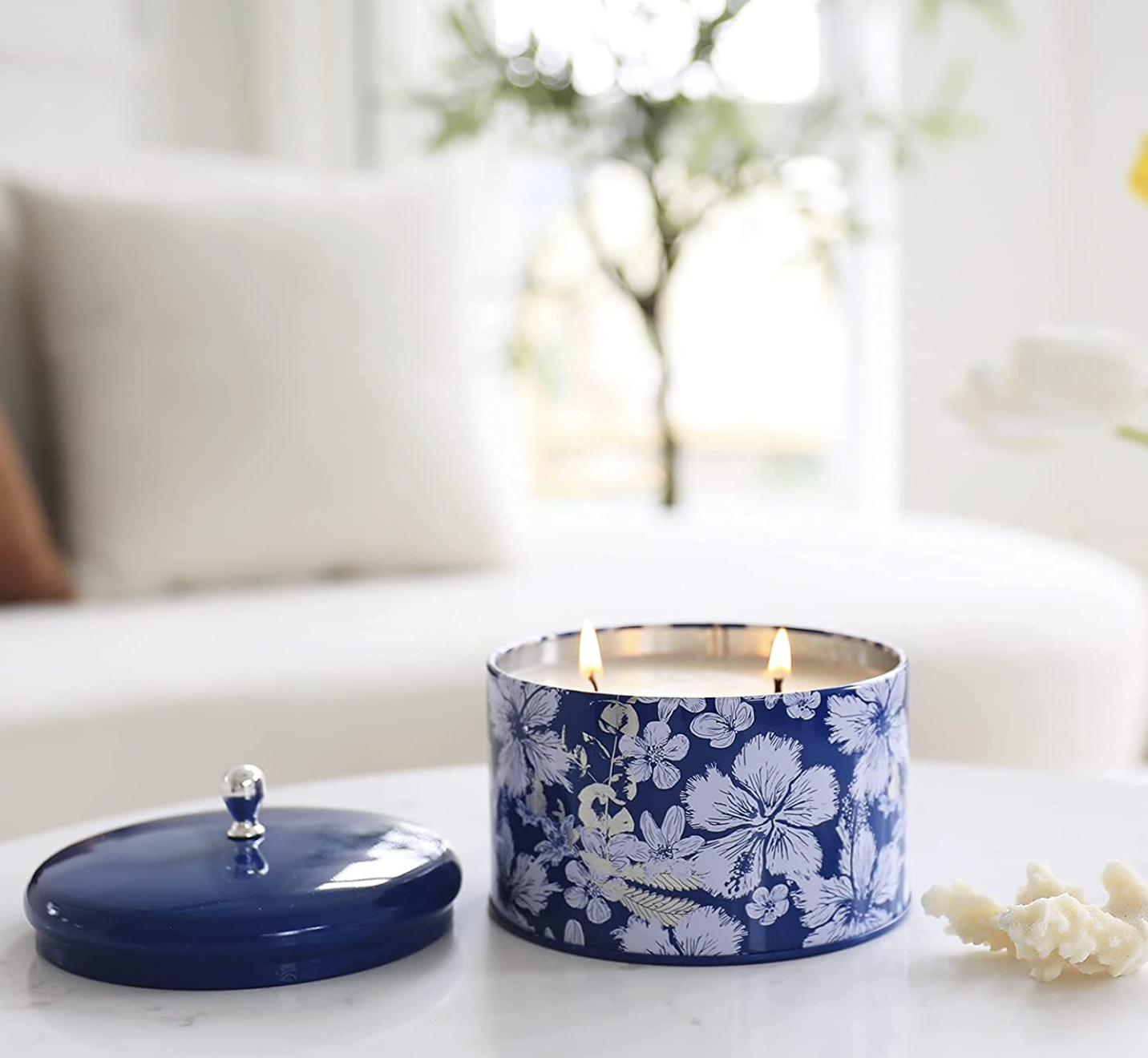 Shore Breeze and Sage 14.1oz Beauty Blue Tin Candle Gift Box (Large, double wick)