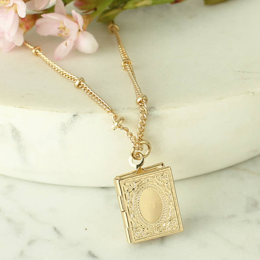 SALE Secret Diary Gold Book Locket Necklace