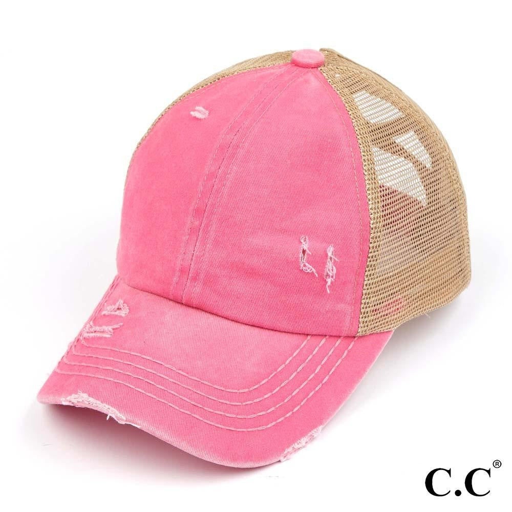 CC Distressed Criss Cross Pony Cap with Mesh Back
