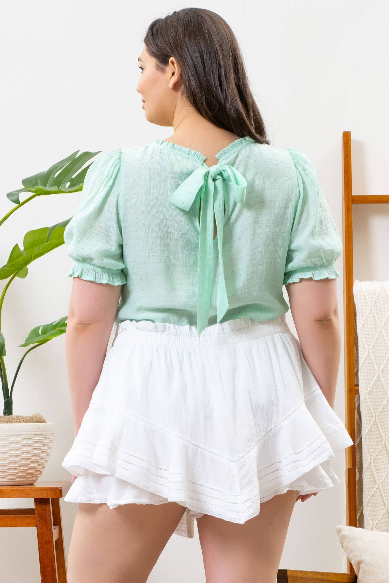 Mint Dotted Square Neck Top