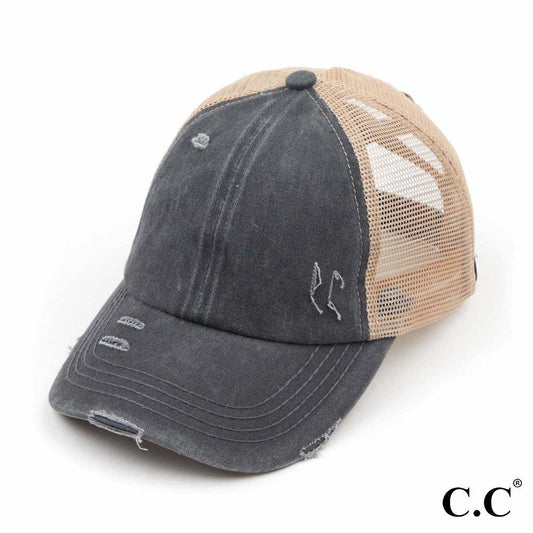 CC Distressed Criss Cross Pony Cap with Mesh Back