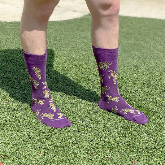 The Royal Standard Men's Go Get Em Tiger Socks   Purple/Gold/Taupe   One Size