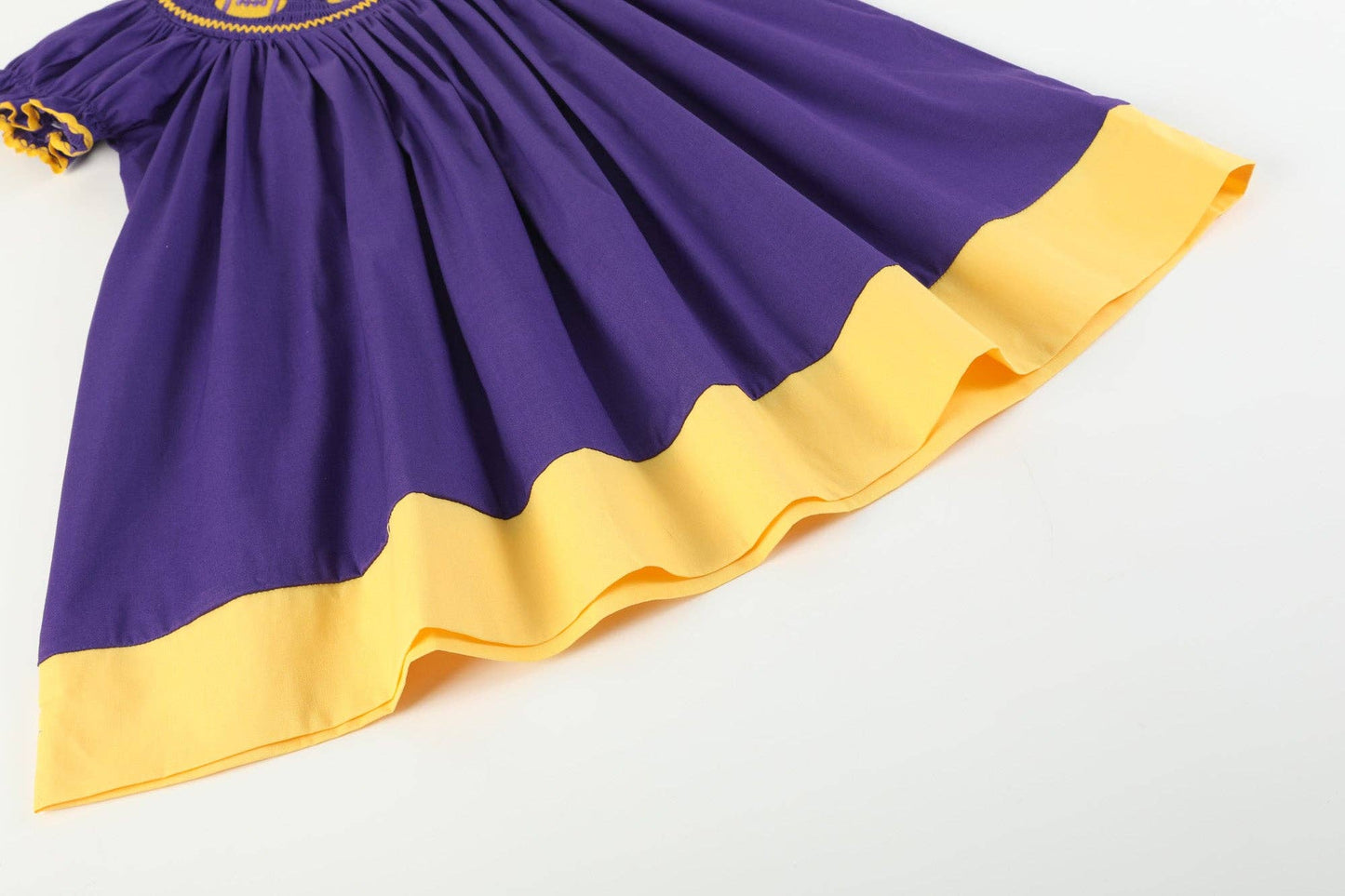 Purple and Gold Football Smocked Bishop Dress