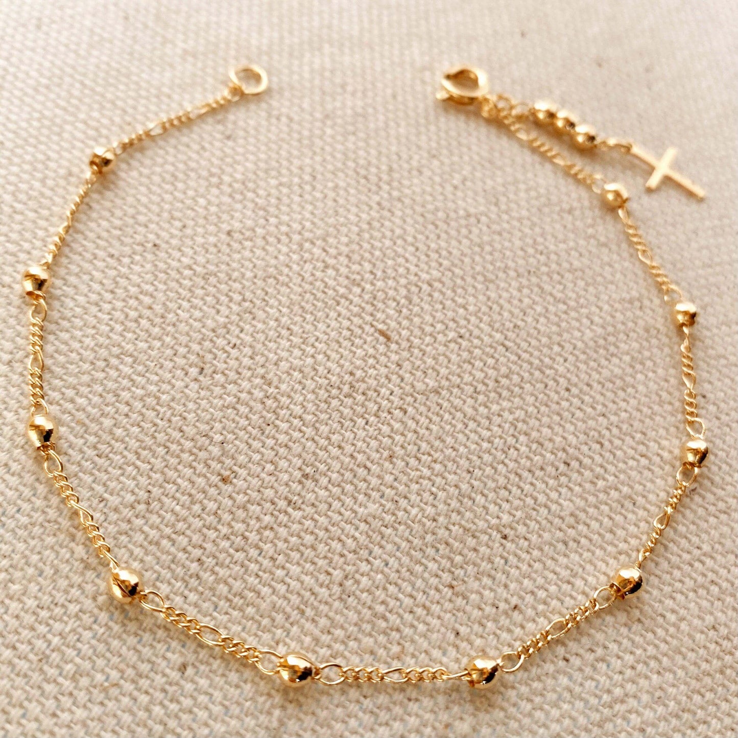 18k Gold Filled Beaded Bracelet with Cross Charm