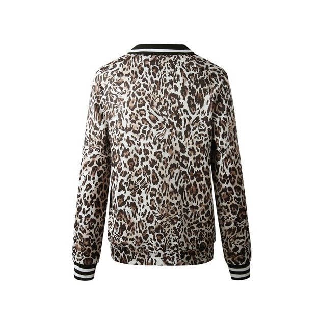 Animal Print Zip Up Long Sleeve Light Weight Bomber Jacket