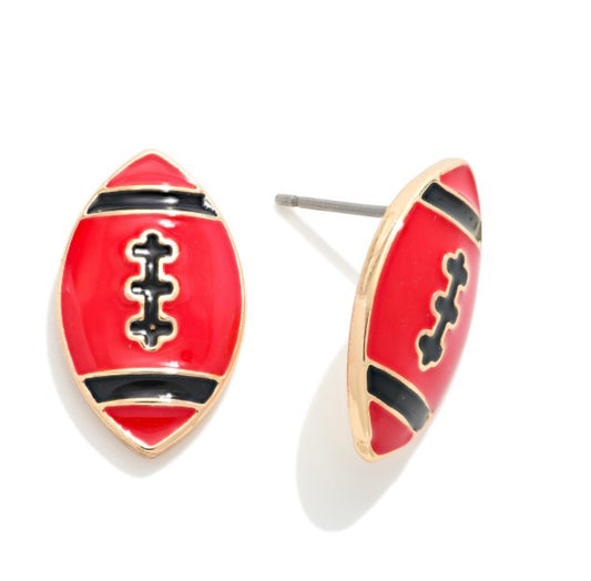 Game Day Red & Black Metal Football Earrings