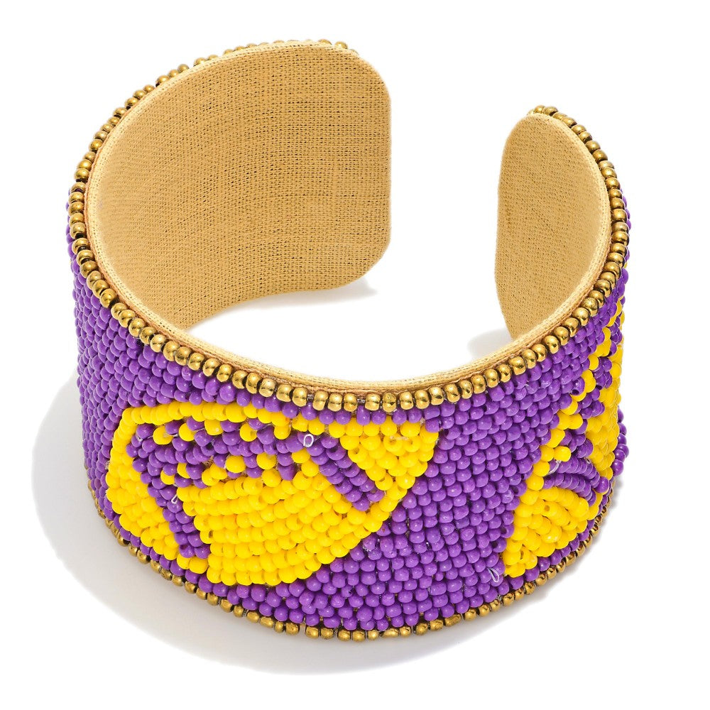 LSU Seed Bead Game Day Football Cuff Bracelet